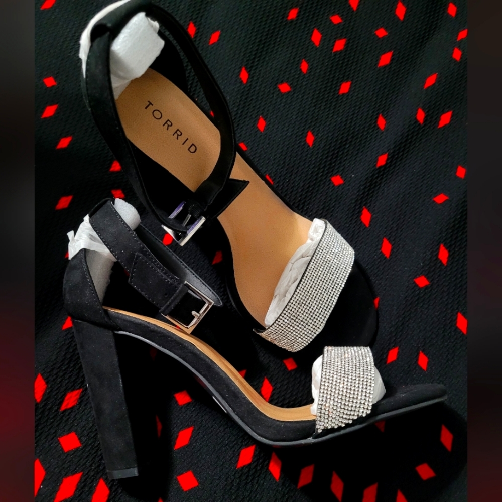 Women 2 strap black w/ rhinestones formal heels